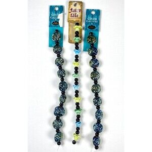 Bead Treasures Art Glass Beads Flower Jewelry Blue Green Iridescent Metallic Mix